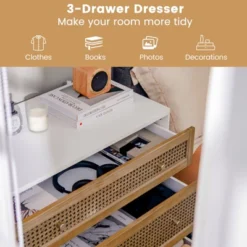 Costway 3-Drawer Rattan Dresser Modern Closet Chest Storage Cabinet Living Room Entryway -Baxton Studio Store GUEST 60136b1e 70cd 4b2a 9b7b 23610af834c0