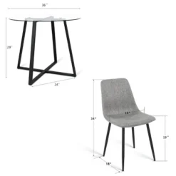 Hana + Bingo 5-Piece Round Clear Glass Dining Table Set With 4 Upholstered Chairs Black Legs - The Pop Maison -Baxton Studio Store GUEST 60b930ad 68f7 4484 a13e 3efb9fdcdca7