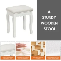 Costway Vanity Wood Makeup Dressing Table Stool 4 Drawers Black/White -Baxton Studio Store GUEST 610075fb 4bfb 46ef 8182 7ea988232087