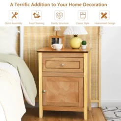 Costway 2PCS Nightstand With Drawer Accent Side End Table Storage Cabinet WhiteNatural -Baxton Studio Store GUEST 6187ccbd 0b1c 4bbd b0bc 31369f5b2726