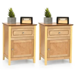 Costway 2PCS Nightstand With Drawer Accent Side End Table Storage Cabinet WhiteNatural -Baxton Studio Store GUEST 62588ac4 ebe5 467b b43f 96e9a834309e