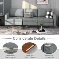 Costway Modern Modular 3-Seat Sofa Couch W/ Side Storage Pocket & Metal Leg GreenGrey -Baxton Studio Store GUEST 63111e64 7c65 421d bf77 cfe3aa4dd536