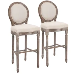 HOMCOM Vintage Bar Stools Set Of 2, Wood Barstools Accent Chairs With Soft Linen Cushions & Footrest, 29.5" Seat Height -Baxton Studio Store GUEST 63a07763 8b3d 4b41 b16b f1c9a8efdbd4