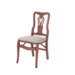 2pc Queen Anne Folding Chairs Cherry - Stakmore