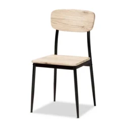 4pc Honore Wood And Metal Dining Chair Set Light Brown/Black - Baxton Studio