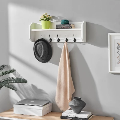25" X 9" Entryway Floating Utility Wall Shelf With Hooks White - Danya B. 3 25" X 9" Entryway Floating Utility Wall Shelf With Hooks White - Danya B. - Image 3
