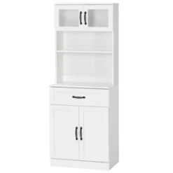 HOMCOM Freestanding Kitchen Pantry, 4-Door Buffet Cabinet With Hutch, Coffee Bar With Adjustable Shelves, 63.5 Inches, White -Baxton Studio Store GUEST 66068933 5001 4d3c a7c7 1f54b3c22f3d