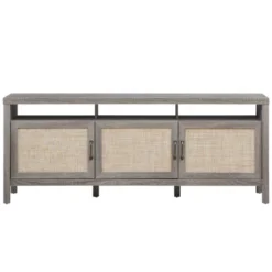 Tangkula Universal TV Stand Cabinet Television Media Console With 3 Rattan Doors Grey Oak Walnut -Baxton Studio Store GUEST 66bc182d 97a4 463d 8f80 87e143adb842