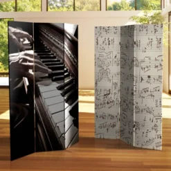 6" Double Sided Music Canvas Room Divider Gray - Oriental Furniture -Baxton Studio Store GUEST 68135dd9 8c9e 414f 9270 e3f06cf76990