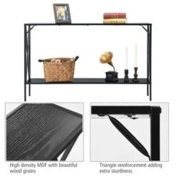 Costway 2 Tier Console Table Narrow Accent Side Entryway Table Metal Frame Black -Baxton Studio Store GUEST 685efd05 34d3 4d12 8c5b 6b5bbb74642a