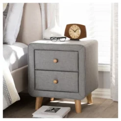 Jonesy Mid - Century Fabric Upholstered 2 - Drawer Nightstand - Gray - Baxton Studio -Baxton Studio Store GUEST 6875aa73 49b4 48de 906d 9f2462c567f0