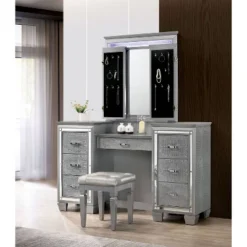 2pc Mallery Vanity Set With Stool Silver - HOMES: Inside + Out -Baxton Studio Store GUEST 69d228ee f11a 4910 b1ae 020b1005486c