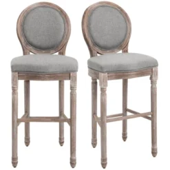 HOMCOM Vintage Bar Stools Set Of 2, Wood Barstools Accent Chairs With Soft Linen Cushions & Footrest, 29.5" Seat Height -Baxton Studio Store GUEST 6a6acb63 8443 4939 a554 7e8cfd8d69c0