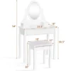 Costway Wooden Vanity Makeup Dressing Table Stool Set Bathroom White