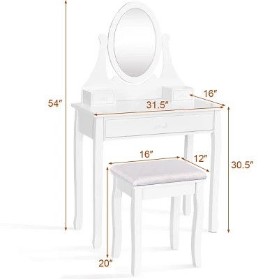 Costway Wooden Vanity Makeup Dressing Table Stool Set Bathroom White 1 Costway Wooden Vanity Makeup Dressing Table Stool Set Bathroom White