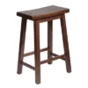 PJ Wood Classic Saddle-Seat 24'' Tall Kitchen Counter Stool For Homes, Dining Spaces, And Bars With Backless Seat, 4 Square Legs, Walnut (4 Pack)