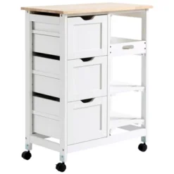 HOMCOM Rolling Kitchen Island Cart, Bar Serving Cart, Compact Trolley On Wheels With Wood Top, Shelves & Drawers For Home Dining Area -Baxton Studio Store GUEST 6cc9fcbf db3d 43a3 b7c5 47da80488246
