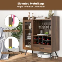 Costway Kitchen Storage Cabinet Sideboard With 3-Row Wineglass Holder Removable Rack Tempered Glass Door & Anti-Tipping Kits -Baxton Studio Store GUEST 6d8da4b7 c9ab 4560 9bd3 45e5ecaed082