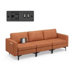 Costway Modular 3-Seat Sofa Couch W/ Socket USB Ports & Side Storage Pocket OrangeDark Grey -Baxton Studio Store GUEST 6da3e4cf 443d 4db8 87b9 8f98113fdb9b