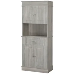 HOMCOM 72" Kitchen Buffet With Hutch, Freestanding Pantry Cupboard With Utility Drawer, 2 Door Cabinets And Countertop, Grey Wood Grain -Baxton Studio Store GUEST 6e6eb6fc 36de 47f2 a81f 4cfcb7e9ebda