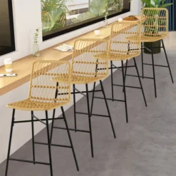 Costway Set Of 2 Rattan Bar Stools Counter Height Dining Chairs With Metal Legs Natural -Baxton Studio Store GUEST 70025528 68cf 45ad 881f ad6e48472938