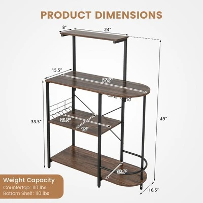 Costway Kitchen Bakers Rack Microwave Stand Coffee Bar W/ S-Hooks & Stemware Holder 2 Costway Kitchen Bakers Rack Microwave Stand Coffee Bar W/ S-Hooks & Stemware Holder - Image 2