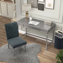 2pc Singger Writing Desk With Chair Gray - HOMES: Inside + Out -Baxton Studio Store GUEST 71150932 5aab 46fc 8938 81ddac3b805e