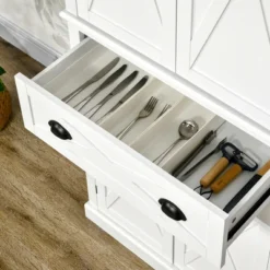 HOMCOM Freestanding Modern Farmhouse 4 Door Kitchen Pantry Cabinet, Storage Cabinet Organizer With 6-Tiers, 1 Drawer And 4 Adjustable Shelves, White -Baxton Studio Store GUEST 711edd98 4b2e 481c b1bc dd7347e05b64