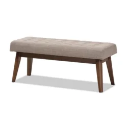 Elia Mid Century Modern Walnut Wood Fabric Button Tufted Bench - Baxton Studio -Baxton Studio Store GUEST 724901f5 b7f2 4733 bc2a 4d17294d0271
