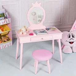 Costway Kids Vanity Makeup Table & Chair Set Make Up Stool Play Set For Children -Baxton Studio Store GUEST 73691811 7aa9 4cf7 814d d4713b24ff86