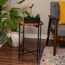 BIRDROCK HOME Folding Side Table With Removable Wood Tray