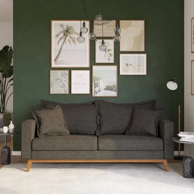 Maryan Pillowback Wood Stretcher Sofa Gray Linen - Room & Joy 2 Maryan Pillowback Wood Stretcher Sofa Gray Linen - Room & Joy - Image 2