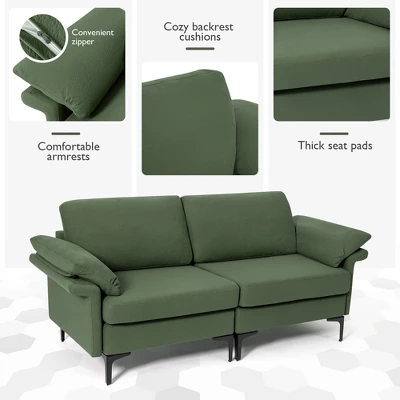 Costway Modern Loveseat Fabric 2-Seat Sofa Couch For Small Space W/Metal Legs Army 6 Costway Modern Loveseat Fabric 2-Seat Sofa Couch For Small Space W/Metal Legs Army - Image 6