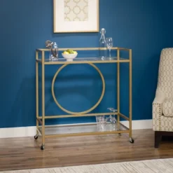 International Luxury Bar Cart Satin Gold/Clear Glass Finish - Sauder -Baxton Studio Store GUEST 73ee5f3d c725 4679 a807 fd5b6105dbb3