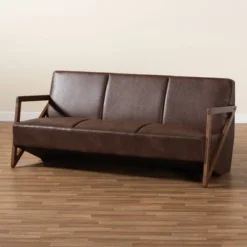 Christa Faux Leather Effect Fabric Upholstered Wood Sofa Dark Brown/Walnut Brown - Baxton Studio -Baxton Studio Store GUEST 742c2af8 1e2f 45c1 81c5 9803660511c3