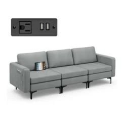 Costway Modular 3-Seat Sofa Couch W/ Socket USB Ports & Side Storage Pocket OrangeDark Grey -Baxton Studio Store GUEST 74eac718 ae96 469f b1cb e9ec56ec6519