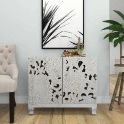 Mediterranean Carved Wood Cabinet White - Olivia & May -Baxton Studio Store GUEST 7820449b 199a 4ab4 952a 9b76da14b77a