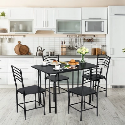 Costway 5 Piece Dining Set Home Kitchen Table 29.5'' And 4 Chairs With Metal Legs Modern Black 2 Costway 5 Piece Dining Set Home Kitchen Table 29.5'' And 4 Chairs With Metal Legs Modern Black - Image 2