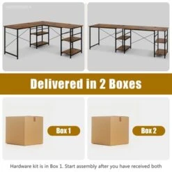 Tangkula Large L-shaped Computer Desk 60” Convertible Corner Desk With 4 Storage Shelves 95” 2-Person Long Study Writing Workstation Black/Rustic Brown/Natural/Grey -Baxton Studio Store GUEST 7a981ae5 33b2 4ccc 98b1 8bca31bd88bb