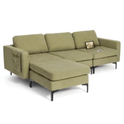 Costway Modern Modular 3-Seat Sofa Couch W/ Side Storage Pocket & Metal Leg GreenGrey -Baxton Studio Store GUEST 7bd474fc a443 4101 9a48 16d47fa9cba2
