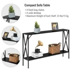 Costway 2 Tier Console Table Narrow Accent Side Entryway Table Metal Frame Black -Baxton Studio Store GUEST 7c516268 ef78 4c3f 8089 1e3583018d24