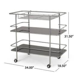 Bridger Modern 3 Tier Bar Cart With Glass Shelving Silver/Black - Christopher Knight Home -Baxton Studio Store GUEST 7c77e0ad c807 433c aadd a88b08910825
