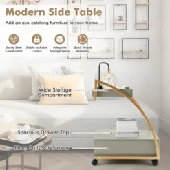 Costway Rolling End Table With Storage Drawer Tray Top 4 Casters Modern Bedside Trolley -Baxton Studio Store GUEST 7cacac2f a967 4979 9c75 2882c6076d59