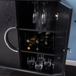 Henstinger Double Door Bar Cabinet Black/Chrome - Aiden Lane