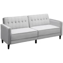 HOMCOM Convertible Sleeper Sofa, Futon Sofa Bed With Split Back Design Recline, Thick Padded Velvet-Touch Cushion Seating And Wood Legs, Light Grey -Baxton Studio Store GUEST 7cd42390 0747 4dff a709 b4ed931a8787