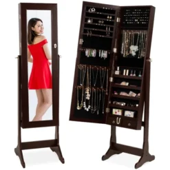 Best Choice Products 6-Tier Standing Mirror Lockable Storage Organizer Cabinet Armoire W/ Velvet Interior -Baxton Studio Store GUEST 7d9fbfd4 f797 4049 ac6a a7a55f859f25