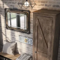 2pc Doney Armoire And Led Mirror Set Reclaimed Oak - MiBasics -Baxton Studio Store GUEST 7e209046 dd47 4a03 a44a c1c03967baa1