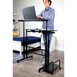 Black Rolling Sitting/Standing Desk With Side Storage - Mind Reader -Baxton Studio Store GUEST 7f0d4615 af39 467a b014 d055232d2ac1