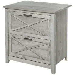 HOMCOM Retro Wooden 2-Drawer Lateral File Chest Cabinet Pedestal For Document Storage With Hanging Bar For Letter/Legal Size, Gray -Baxton Studio Store GUEST 815f8a05 3a76 4391 a581 80edaa572895