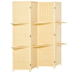 HOMCOM 4-Panel Bamboo Room Divider, 6 Ft Folding Privacy Screen With 2 Display Shelves For Bedroom And Office, Natural -Baxton Studio Store GUEST 81fdfc11 42ee 493f ba67 5aa8bd048041